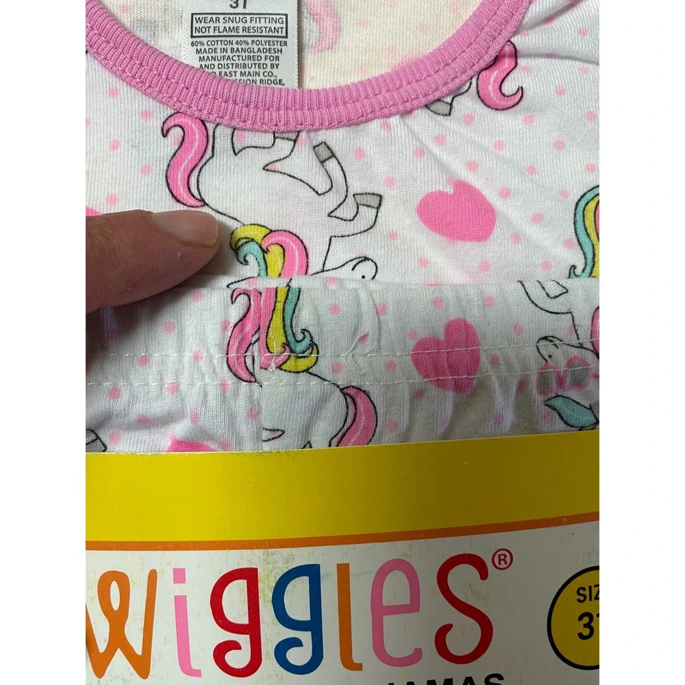 Swiggles Girls Unicorn Heart Tight‎ Fit Pajamas Set Pink White 3T New